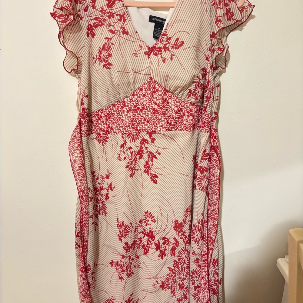 Jonathan Martin Red and Cream Floral Midi Dress